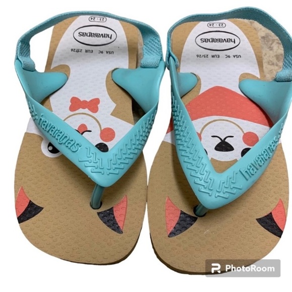 Havaianas Corgi Dog Flip Flop Sandals-Ivory Baby Pets-Toddler Size 9C Blue Tan - Picture 4 of 6